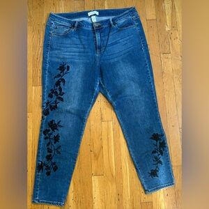 Lane Bryant Blue Jeans with Embroidered Black Floral Design